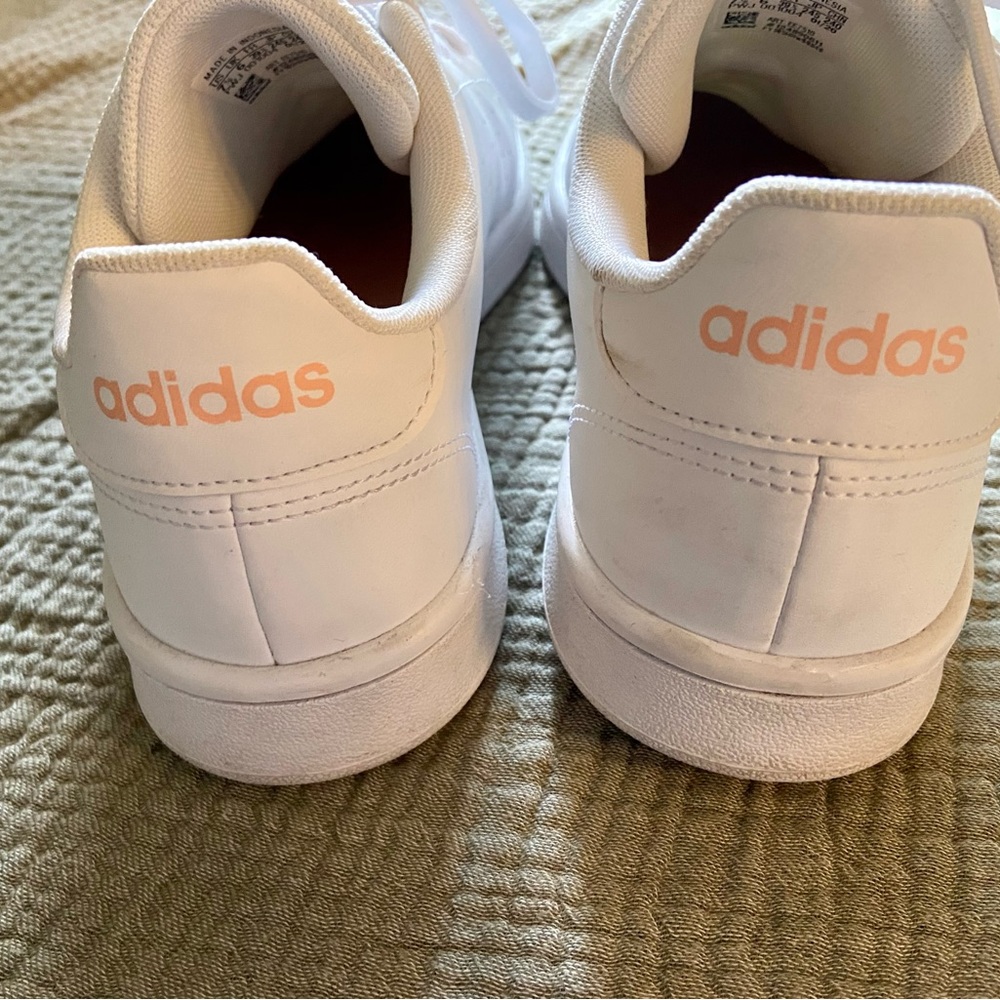 Adidas white sneakers with pink